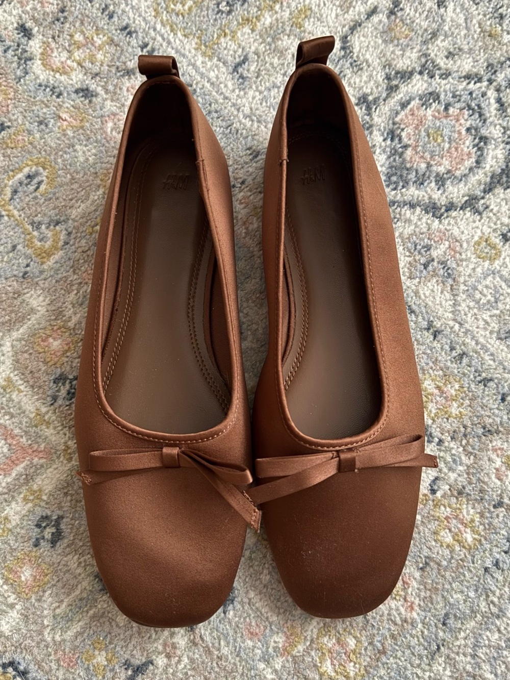 H&M Satin Brown Ballet Flats with Bow Detail